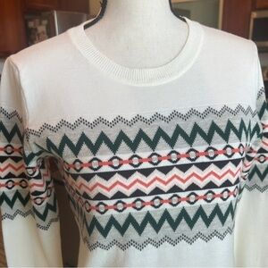 Tommy Hilfiger Sweater Size Medium Cream & Geometric Design Pullover